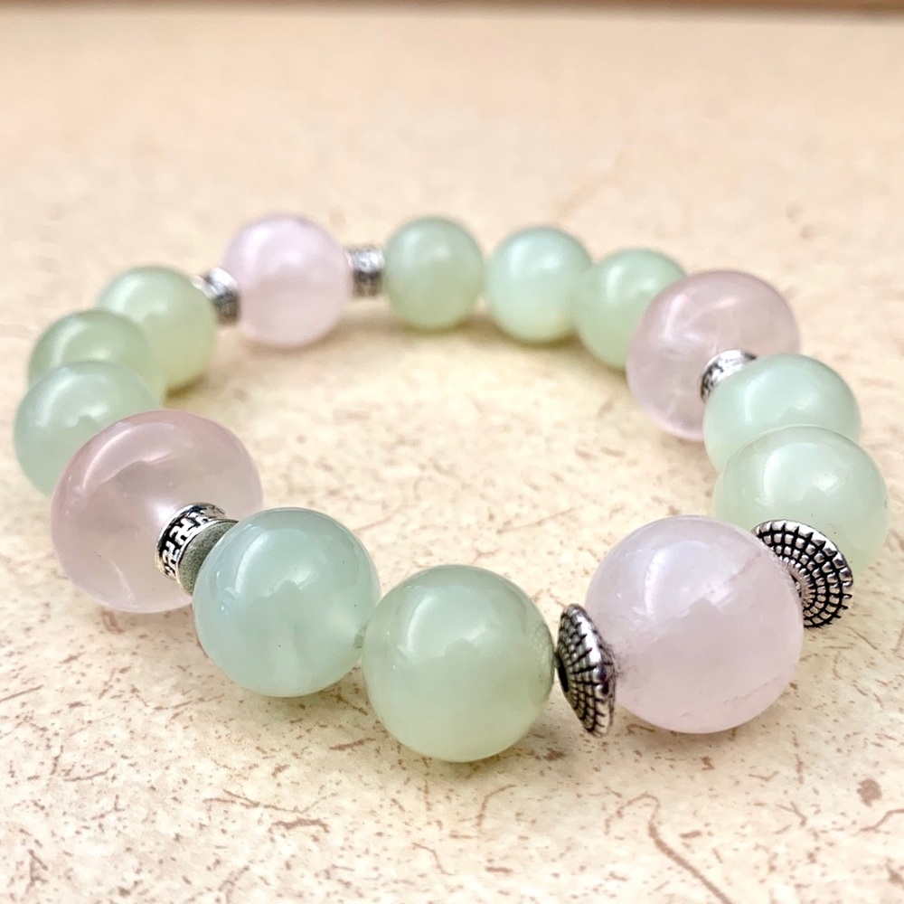 Green Jasper & Rose Quartz Praying Bracelet